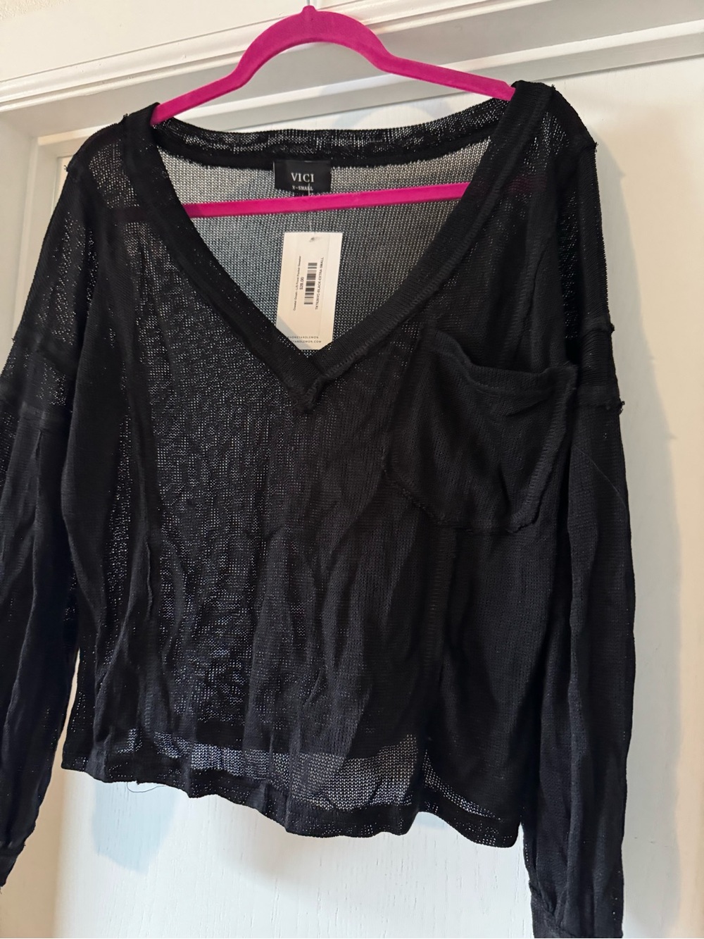 VICI Black Sheer V-Neck Lightweight Knit Sweater